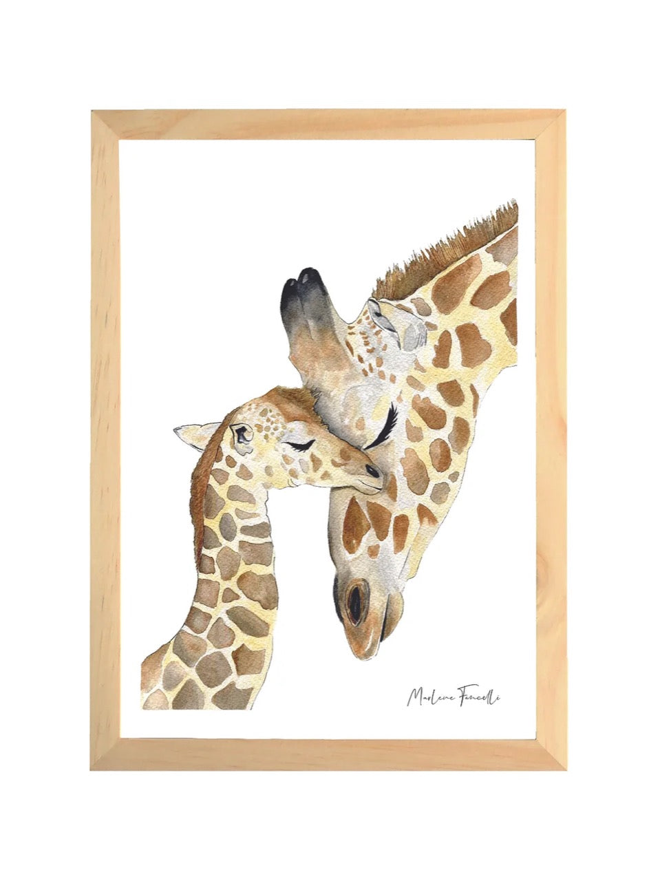 Aquarelle en cadre famille girafe - Marlene Fancelli Art