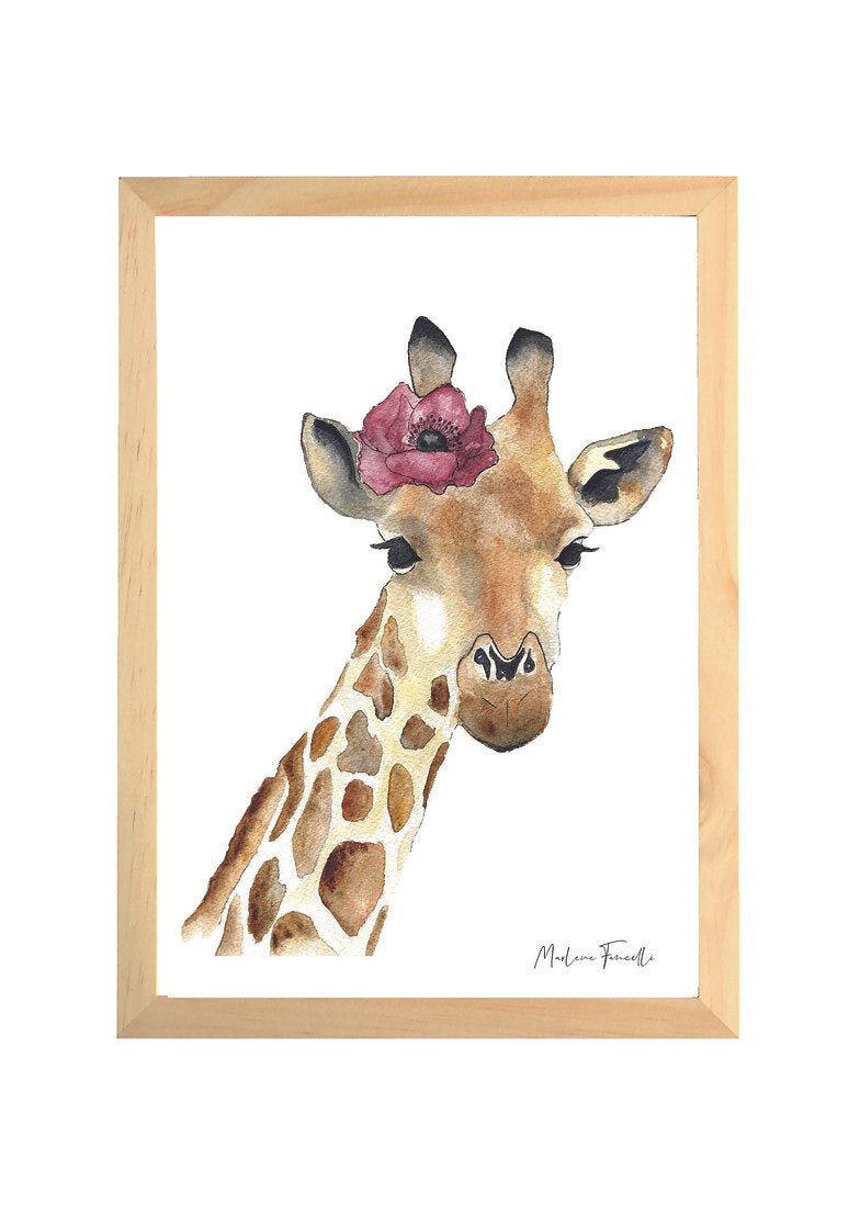 Aquarelle en cadre Seraphine  girafe fleur - Marlene Fancelli Art