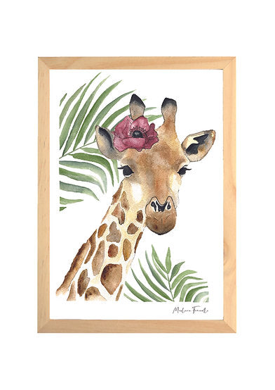 Aquarelle en cadre Seraphine fleur girafe feuilles - Marlene Fancelli Art