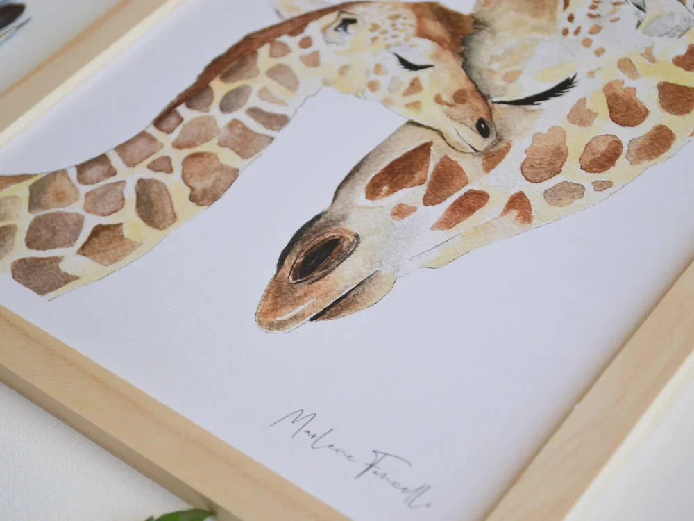 Aquarelle en cadre famille girafe - Merlene Fancelli Art famille girafe 134728673946