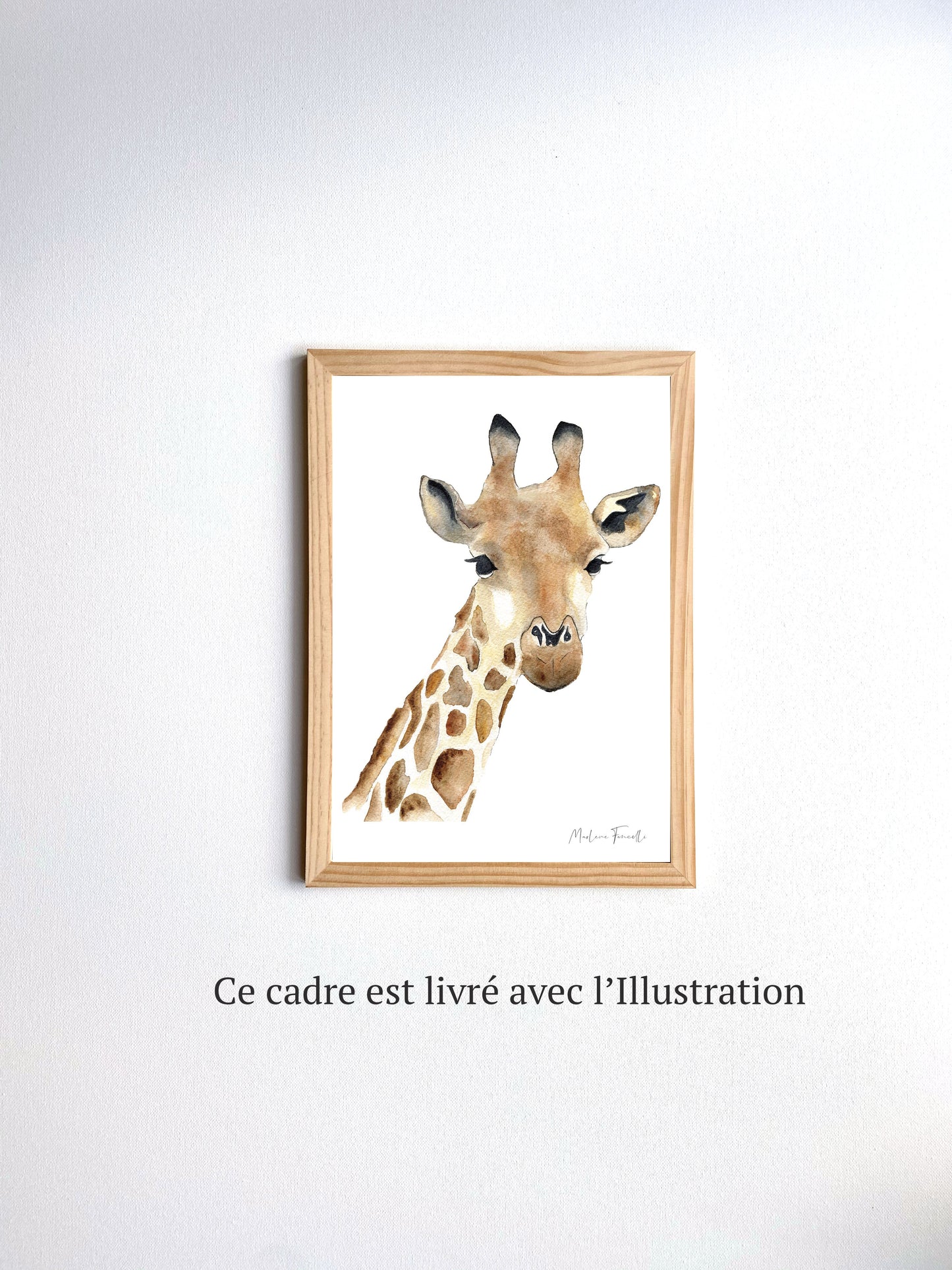 Aquarelle en cadre Seraphin girafe fleur a4 - Merlene Fancelli Art seraphin 1234512347