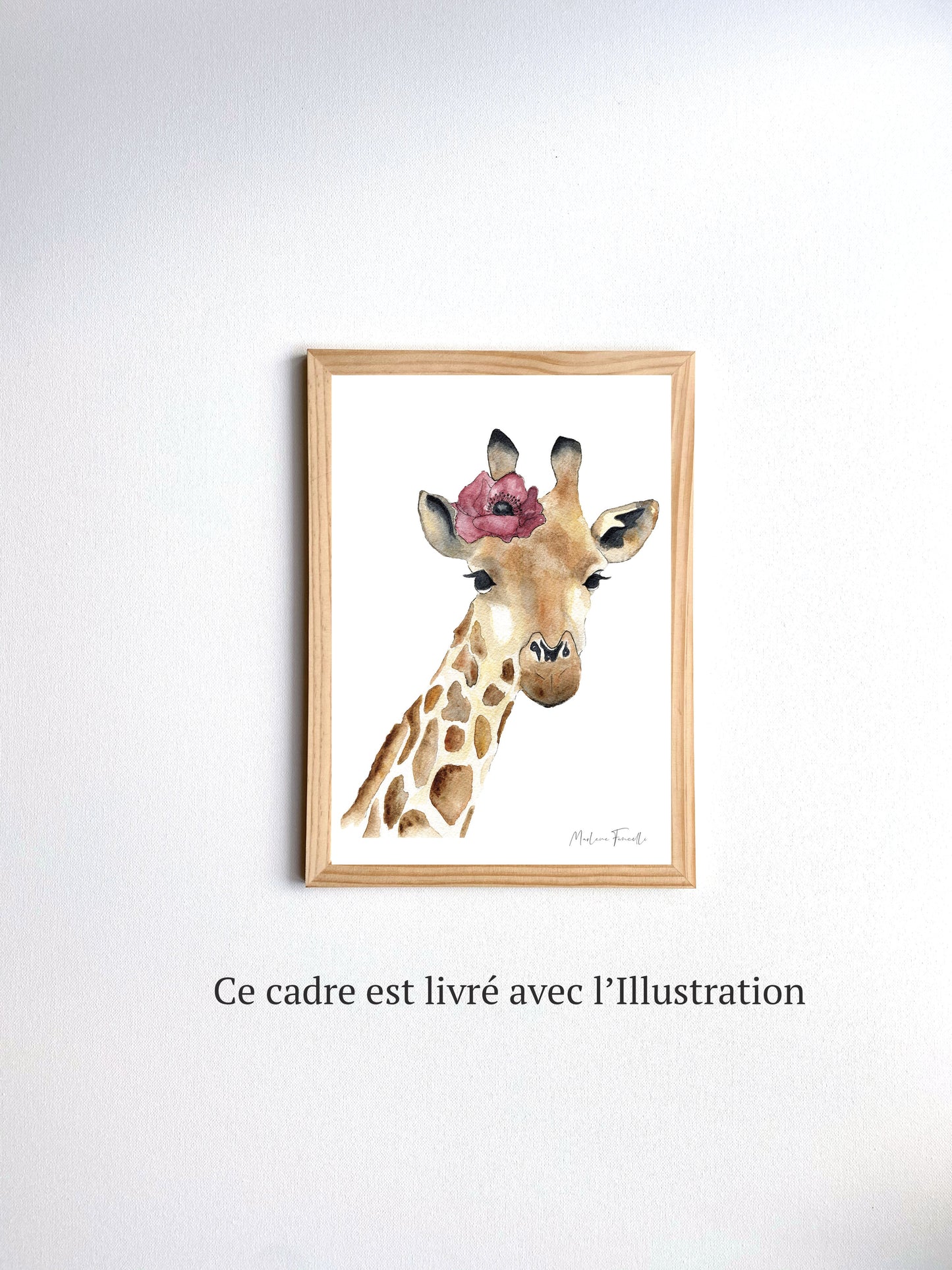 Aquarelle en cadre Seraphine girafe fleur a4 - Merlene Fancelli Art seraphine 1234512345