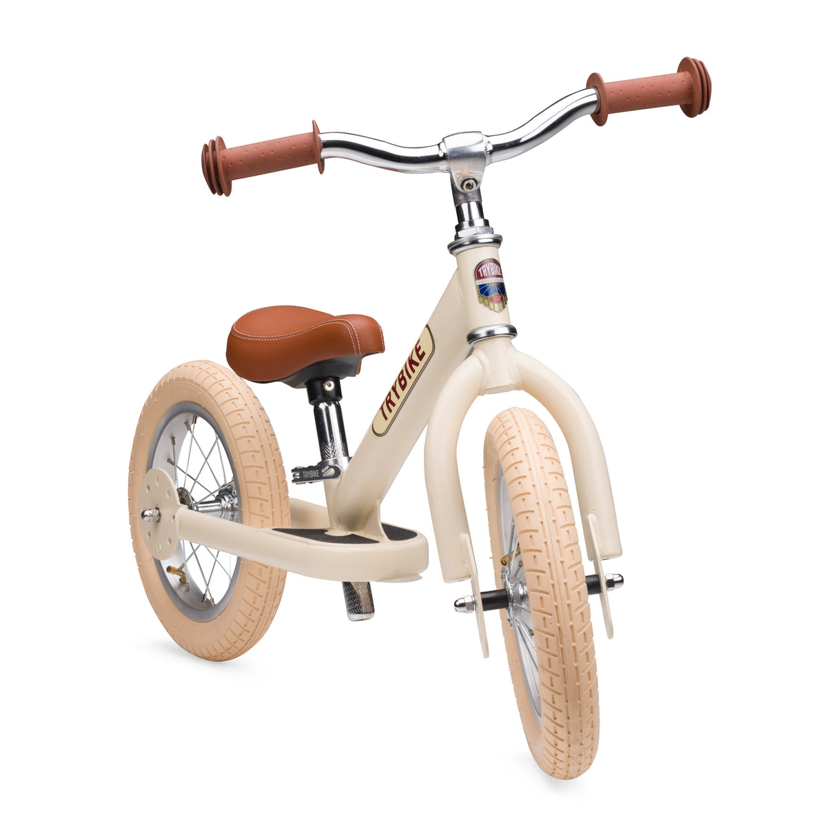 Draisienne Trybike crème vintage 2 roues, vue de trois quarts