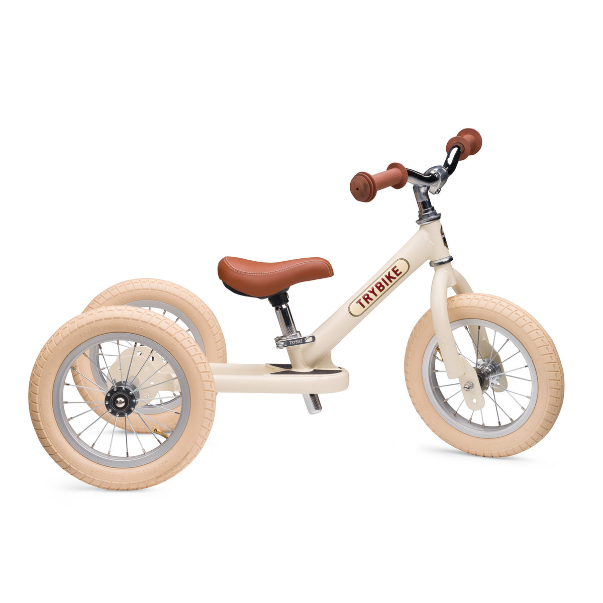 Trybike crème vintage en version tricycle 3 roues, vue de profil